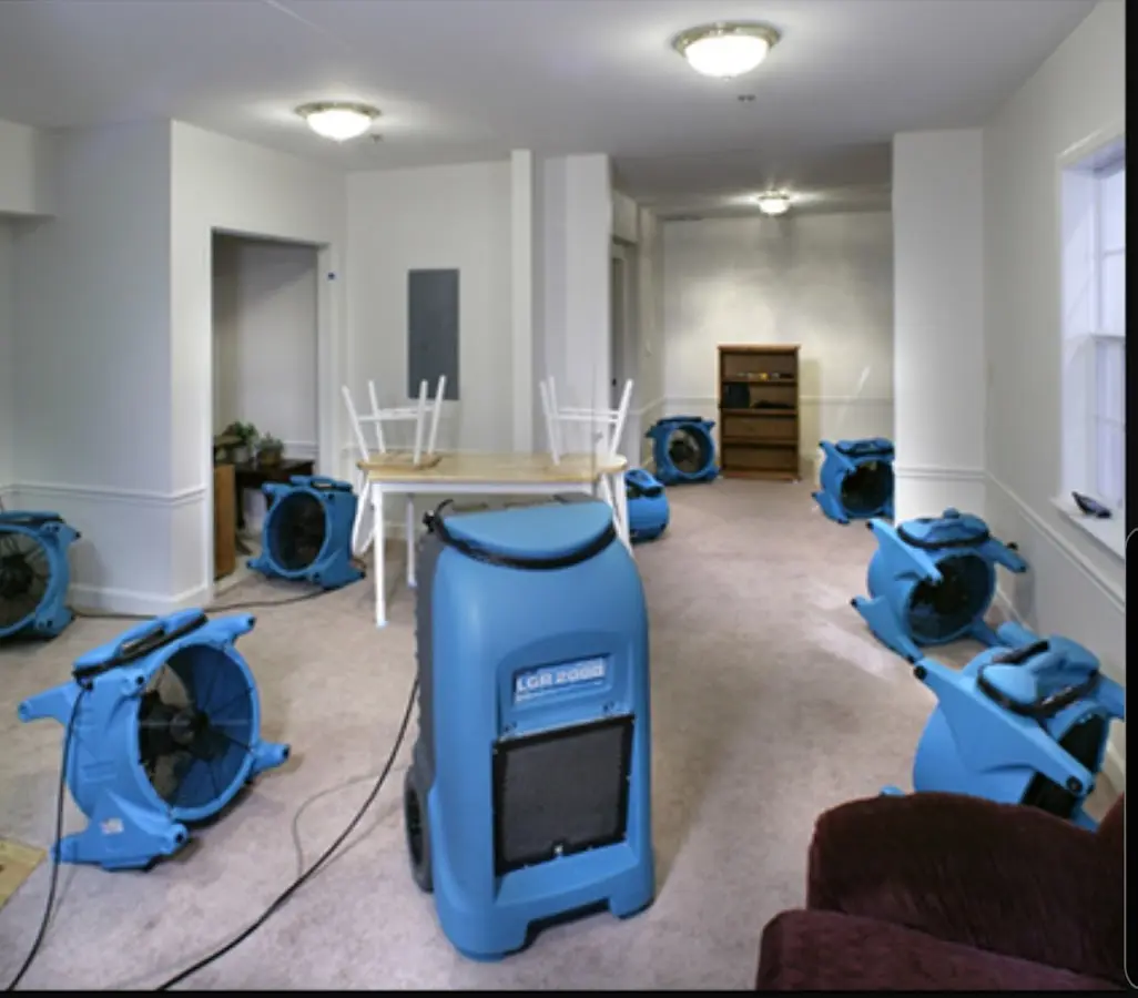 Air movers and dehumidifier setup for Water Damage Restoration in North Highlands